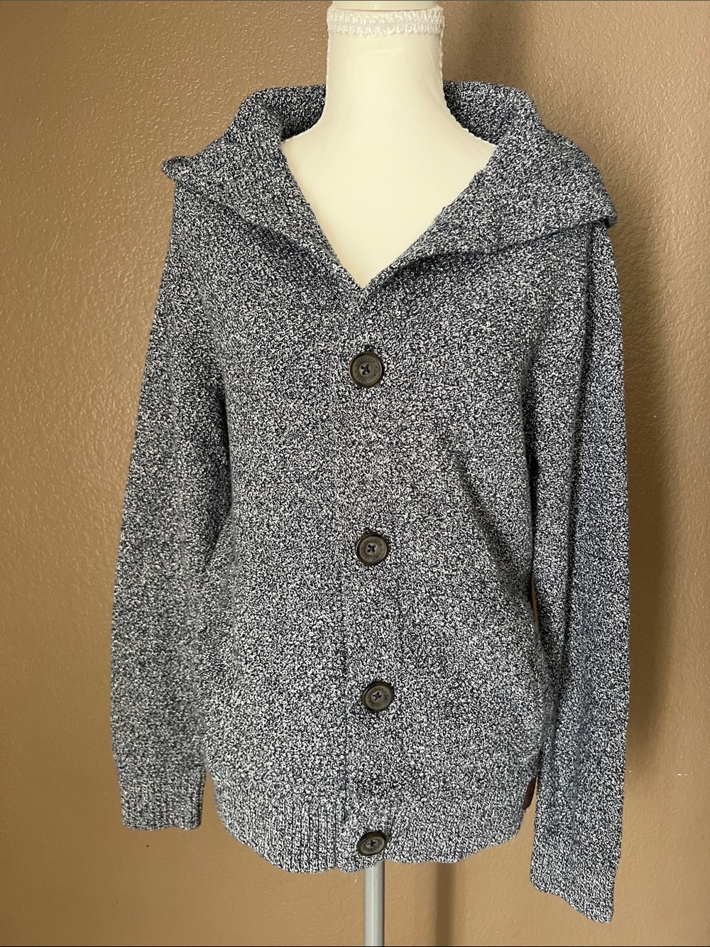 Hollister Hooded Button-Front Sweater Cardigan - Heather Gray - Picture 3 of 5